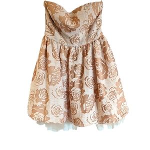 NWT MINUET Fit and Flare Princess Tulle Strapless Pink Floral Dress size S Small